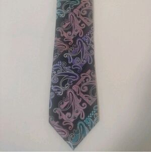 Marc Ferrier Italy 58" X 3.5" Gray White Pink Purple  Teal Paisley Necktie